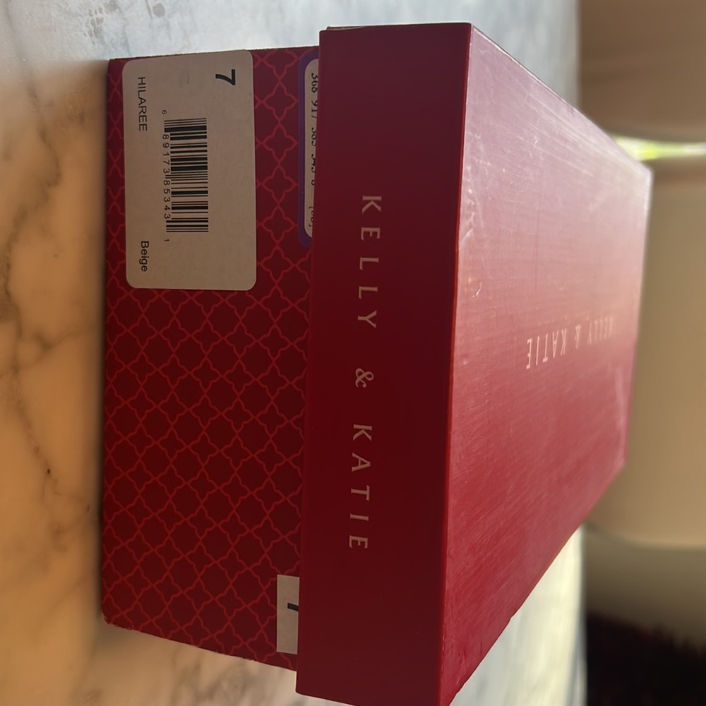 Tan, patent faux leather pumps with 1” kitten heel. Worn once. In box size 7. - Picture 8 of 8